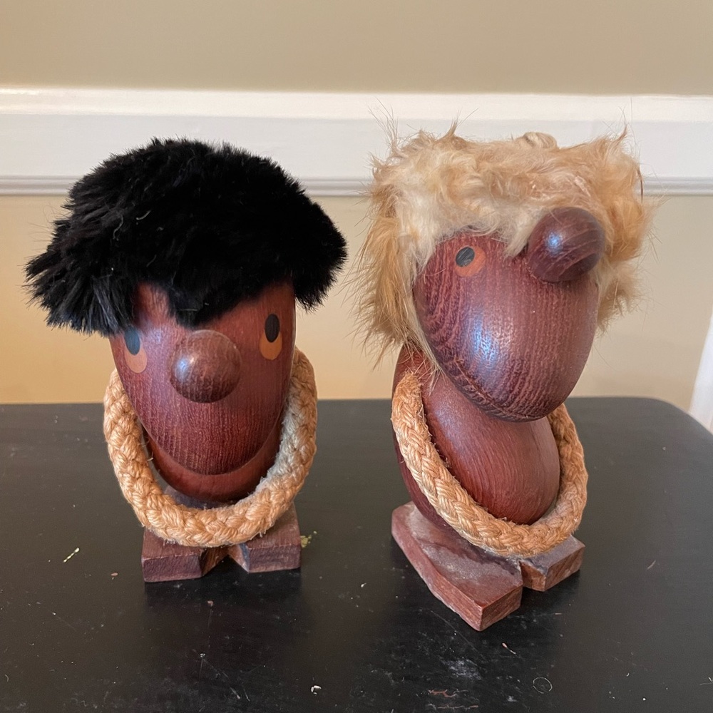 Vintage Hans Bolling Danish Modern Teak Optimist and Pessimist Figures -1970s.